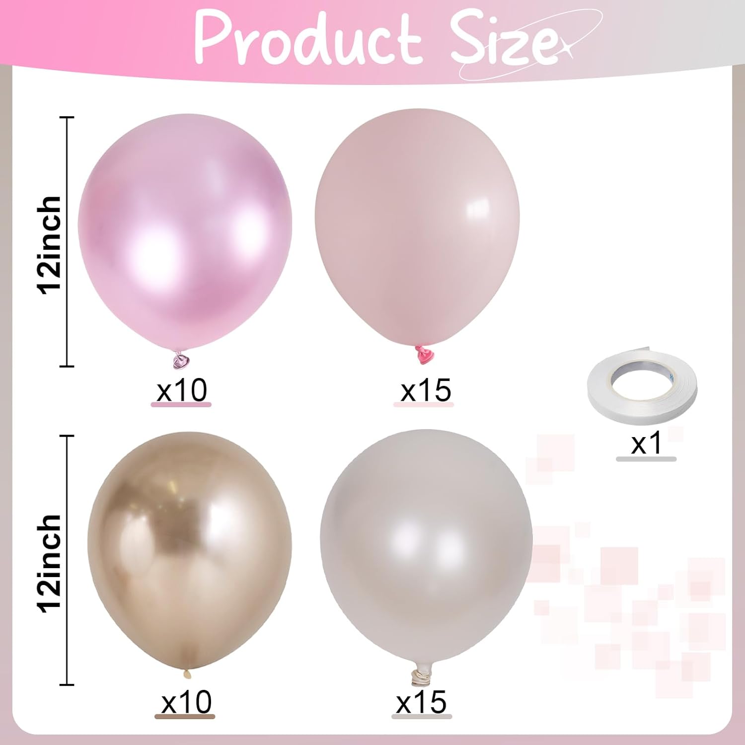 Thumbnail 2 de White Pink Gold Balloons Set, 12 Inch Double Stuffed Pearls in Blush Pink & Champagne Gold — 50 pcs for Fairy Birthday, Wedding & Party Decor