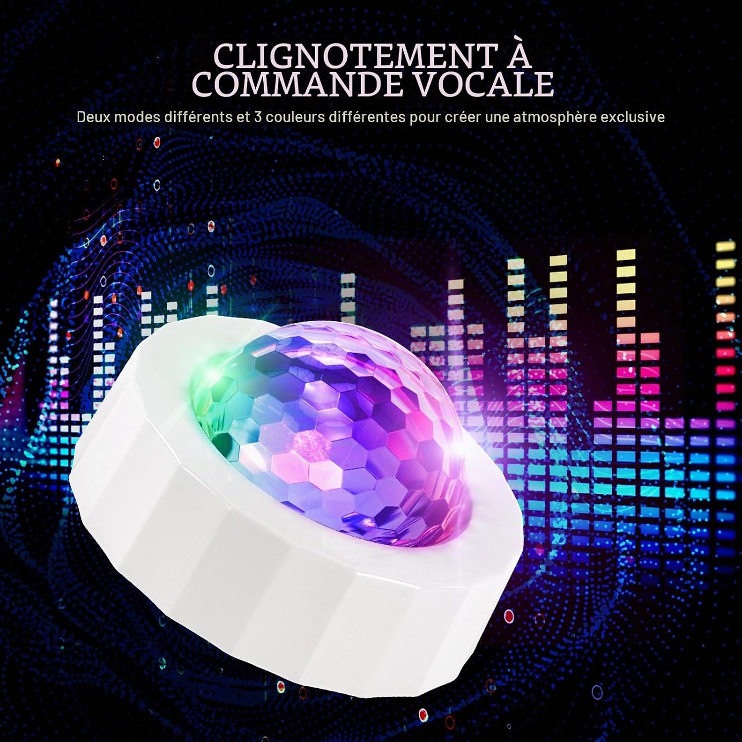 Detalle 2 de URAQT discolamp, muziekgestuurd en USB-oplaadbaar met rode, blauwe en groene leds