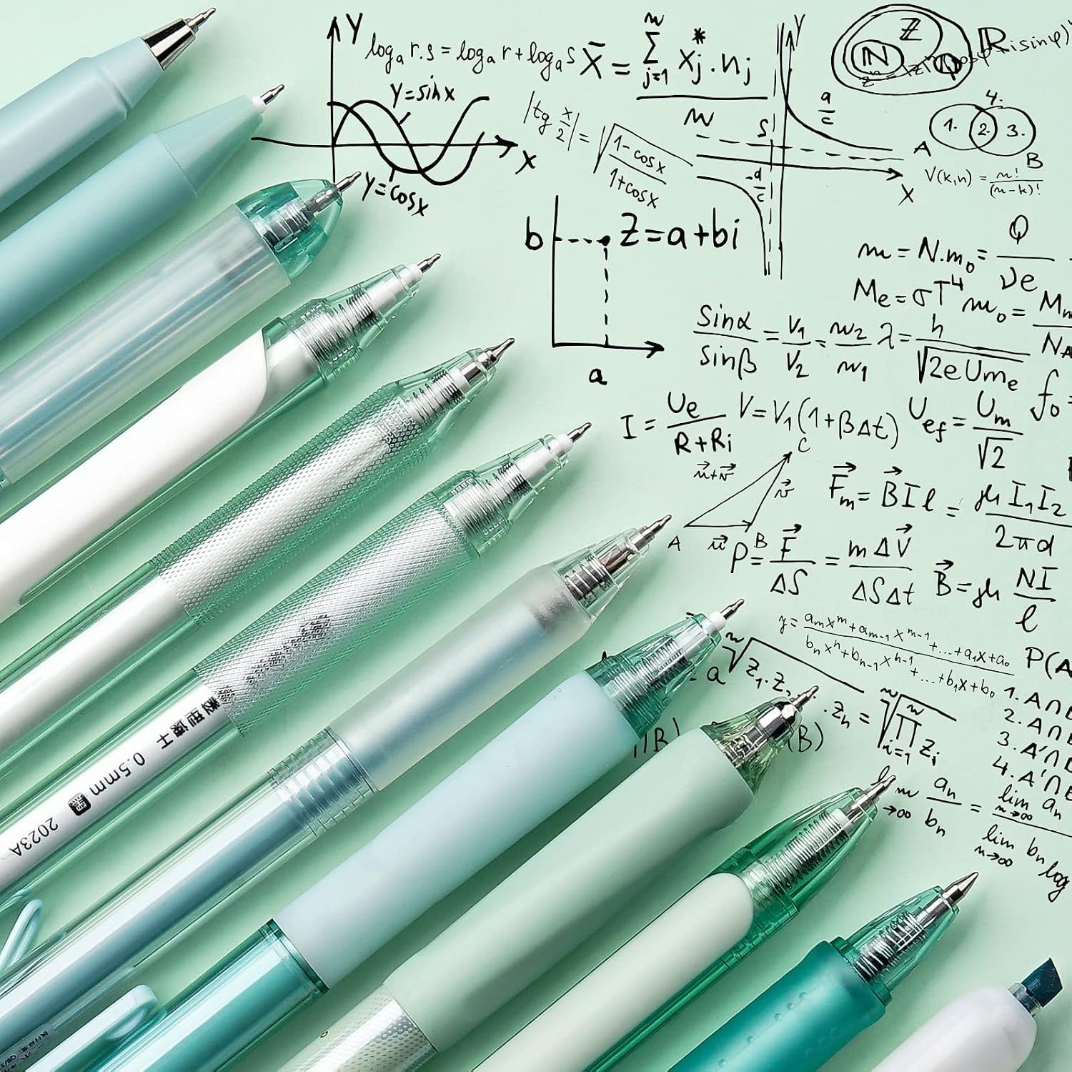 Detalle de Four Candies Gel Pen Set (Forest Series) – 0.5mm fine tip retractable pens with black & green ink and highlighter, pack of 12