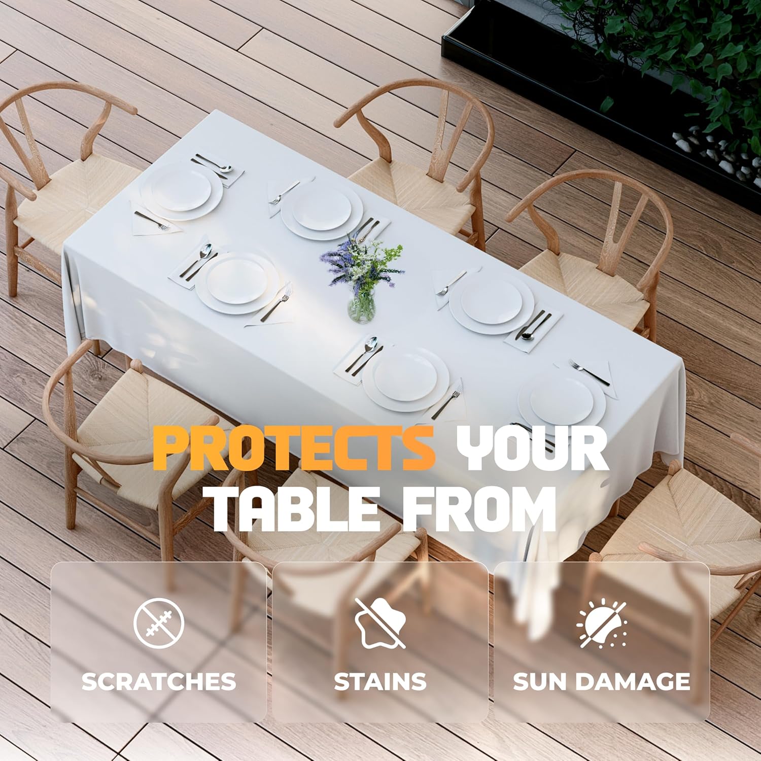 Detalle de WEALUXE White 6-Foot Rectangle Tablecloths (2-Pack) 60x102 inches, 200 GSM, Water, Stain & Wrinkle Resistant