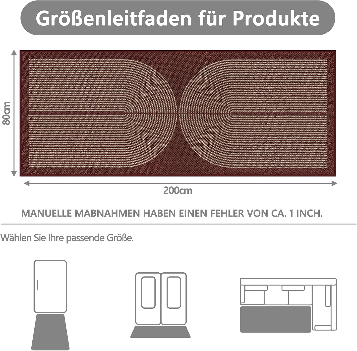 Thumbnail 1 de Capslpad Flur-Läufer mit Jute-Optik, Doppelbogen-Design, rutschfest, waschbar 80 × 200 cm