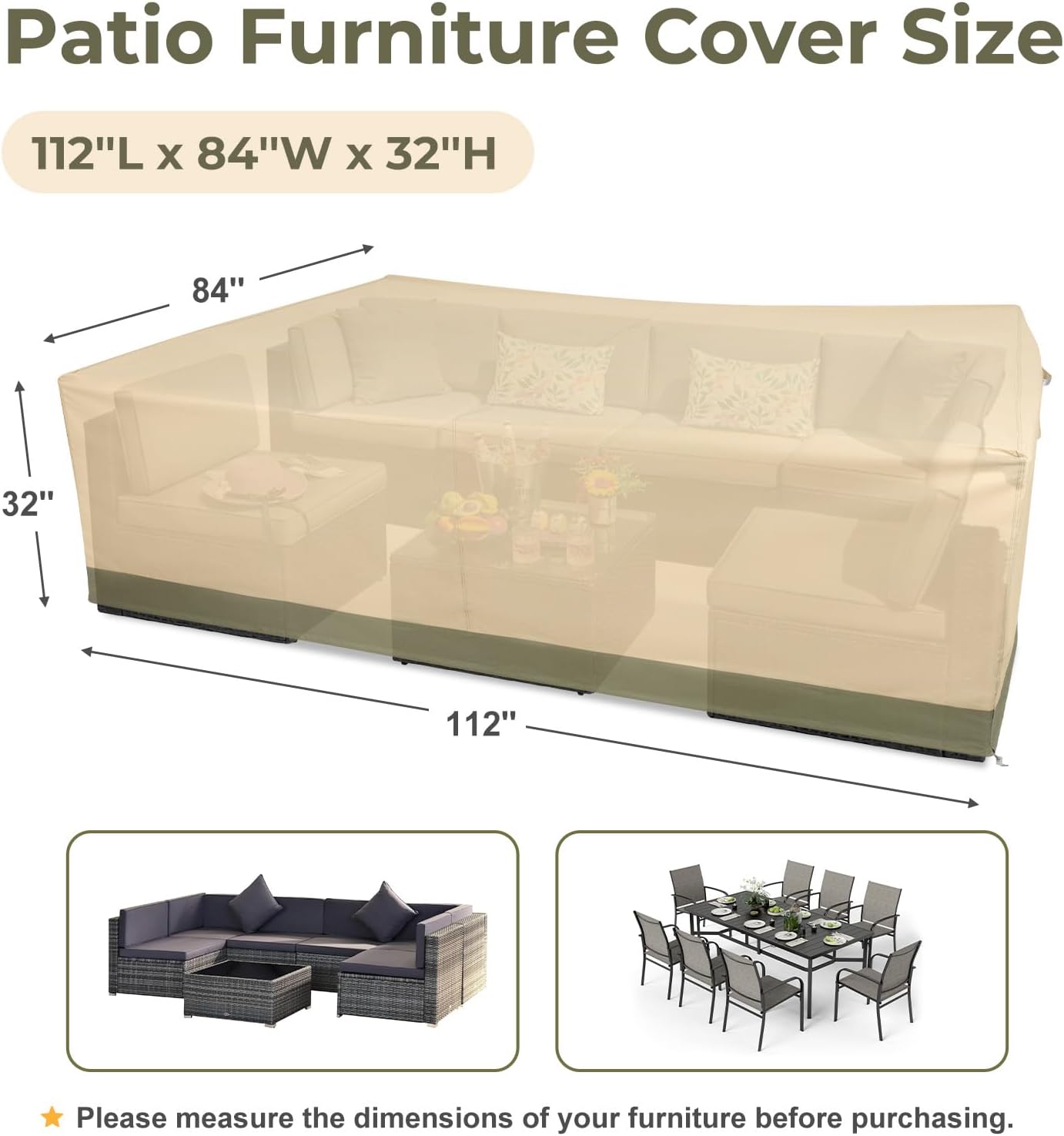 Detalle de BPS A484-PKIGN-CAFL0 Patio Furniture Cover, 600D Waterproof and Anti-UV