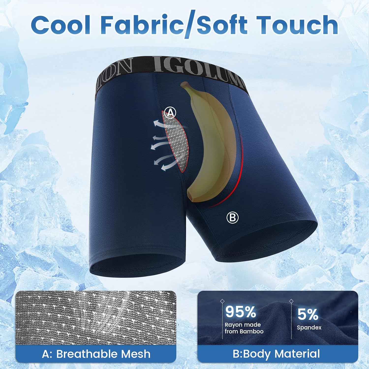 Detalle 2 de IGOLUMON Bamboo men’s boxers shorts multipack with fly (95% bamboo rayon)