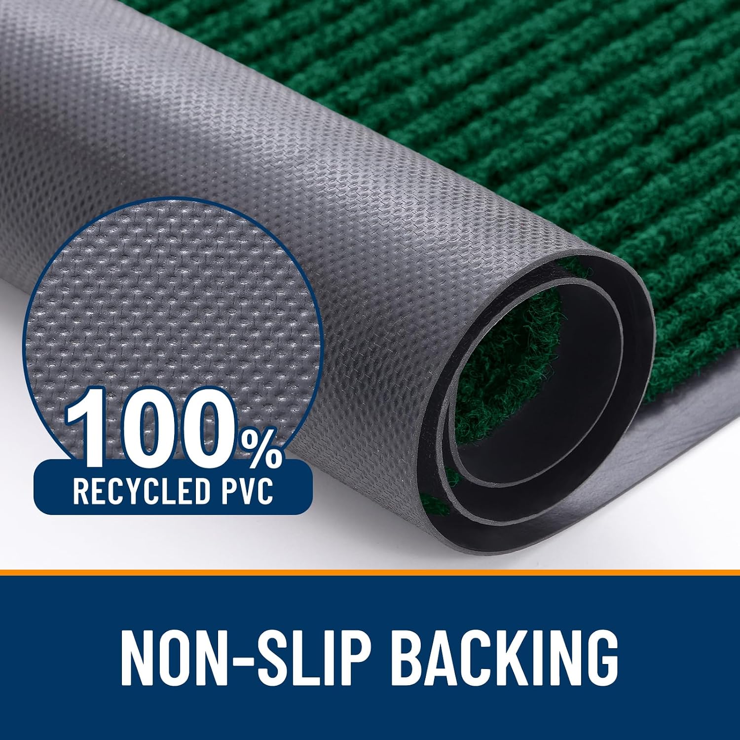 Detalle de OLANLY 40 x 32-Inch Front Door Mat, Low-Profile Polyester, Green Stripes