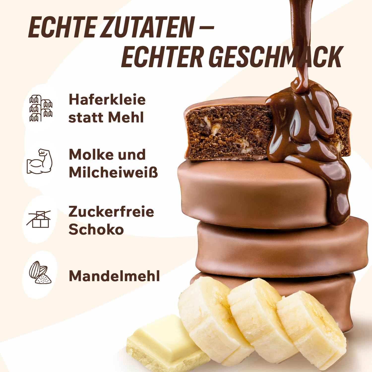 Detalle de FitnesSHOCK Protein Brownie Snack Banane – 10 x 50 g, Low Carb, mit 15% Eiweiß