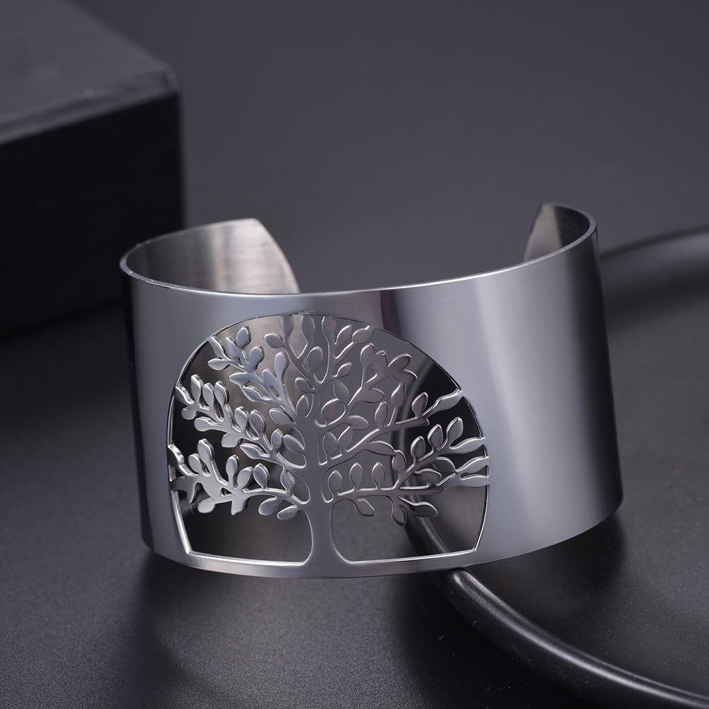 Thumbnail 5 de PROSTEEL anello-bracciale aperto regolabile con incisione Albero della Vita, acciaio inox e placcato oro 18K