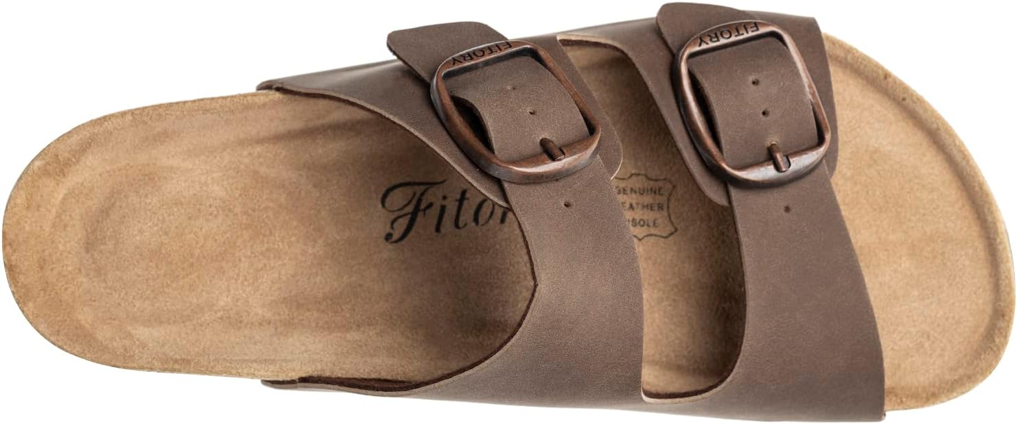 Detalle de FITORY Womens Flat Sandals with Cork Footbed, Open-Toe Slide Sandals (Adjustable, Slip-On)