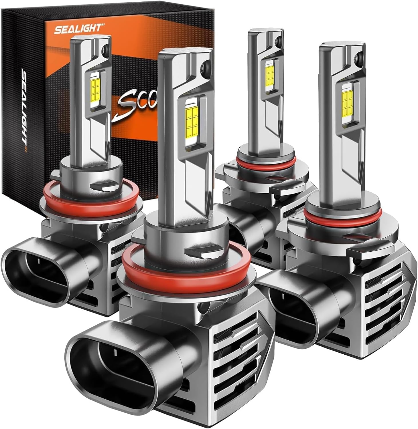 SEALIGHT S7S H11/H8/H9 9005 HB3 Fog Light Bulbs (4-Pack) – 6500K, Plug-and-Play, IP68, 10-Year Lifespan