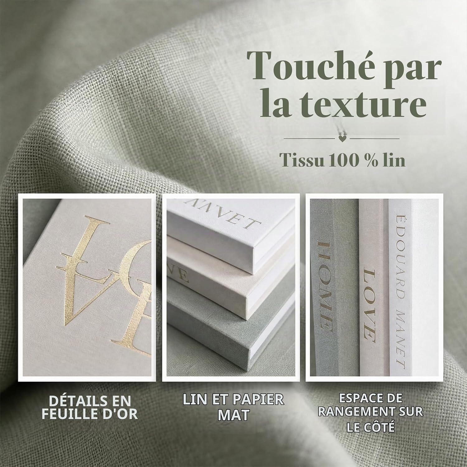 Detalle de ZORVENIX Decorative Books: decoratieve opbergdozen in linnenlook met magneetsluiting