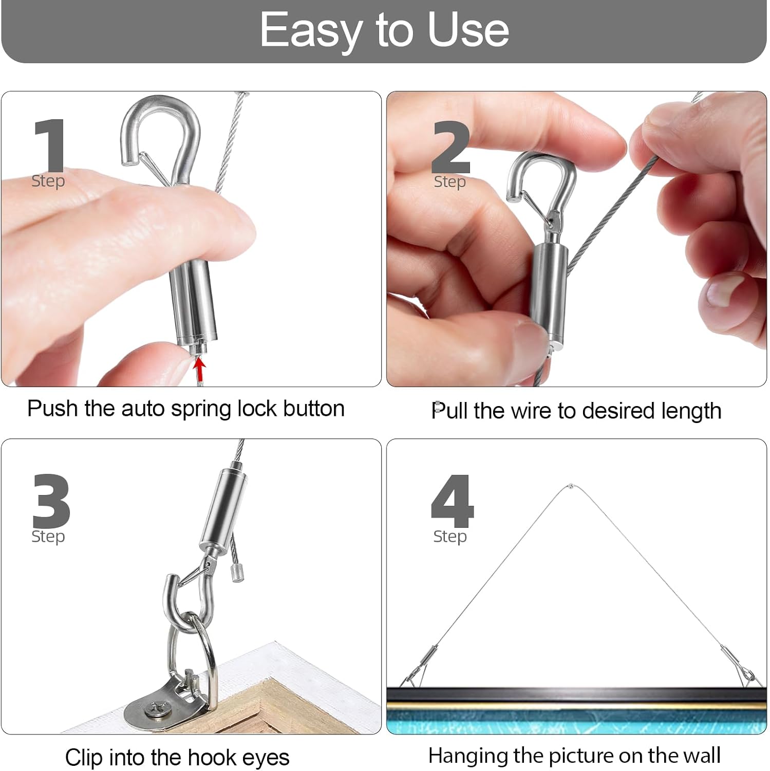 Thumbnail 3 de Wgbon Metal Wire Ropes Adjustable Picture Hanging Wire Kit, Stainless Steel, 6.6FT