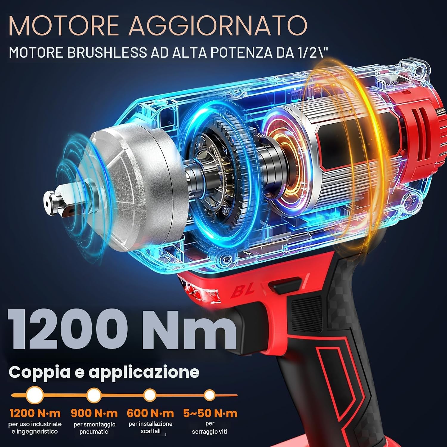 Thumbnail 3 de Avvitatore a impulsi 3-in-1 a batteria 1200Nm con motore brushless, 2 batterie 4.0Ah e bussole 1/2