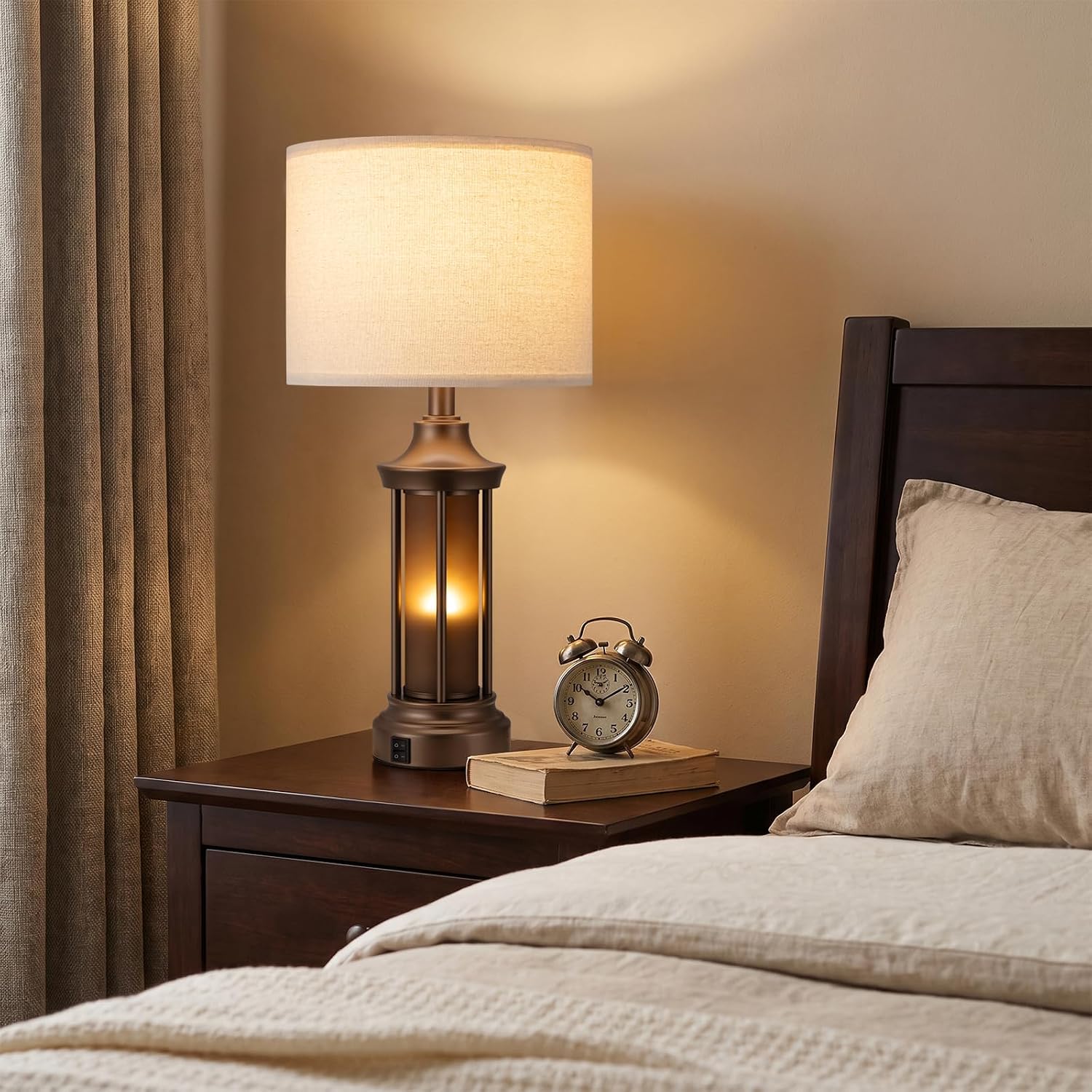 Detalle de Seealle jinshudeng2-2 Table Lamps, Set of 2, 24-Inch with Linen Shades and Dual Lighting
