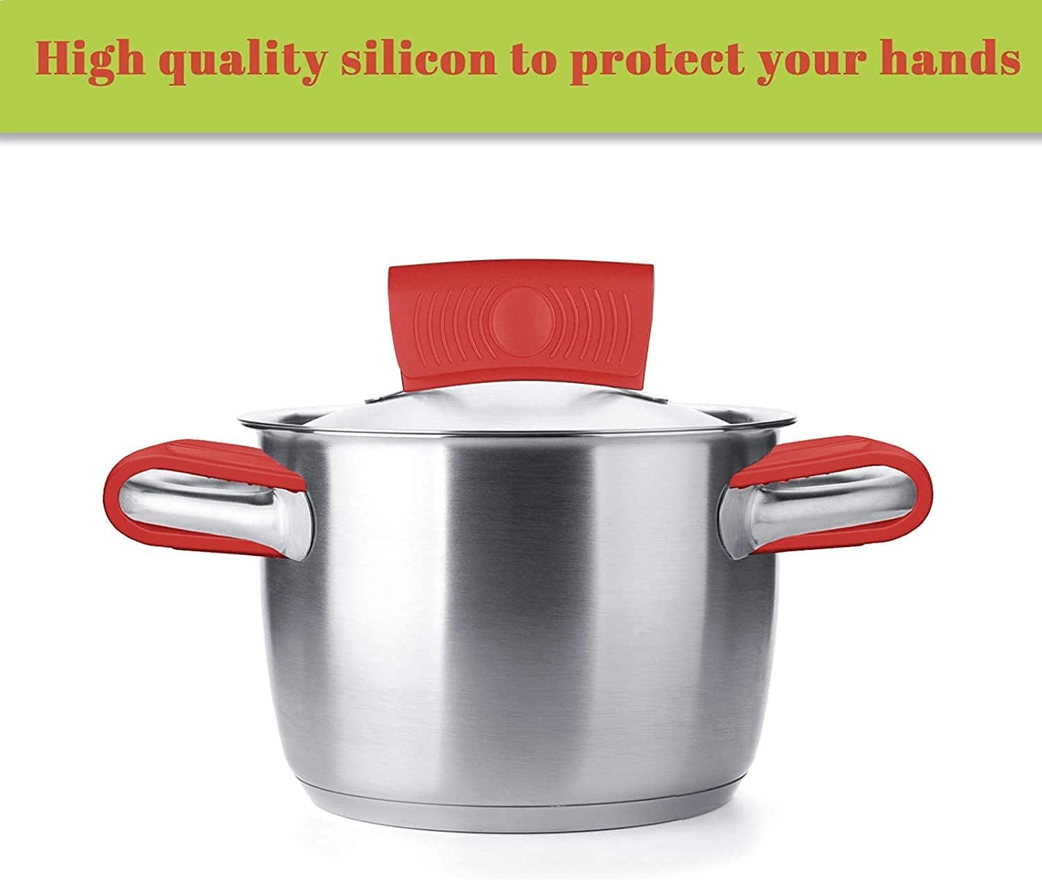 Detalle de 4-Pack Silicone Handle Holders for Cast Iron – Heat-Resistant, No-Slip Covers (Red)