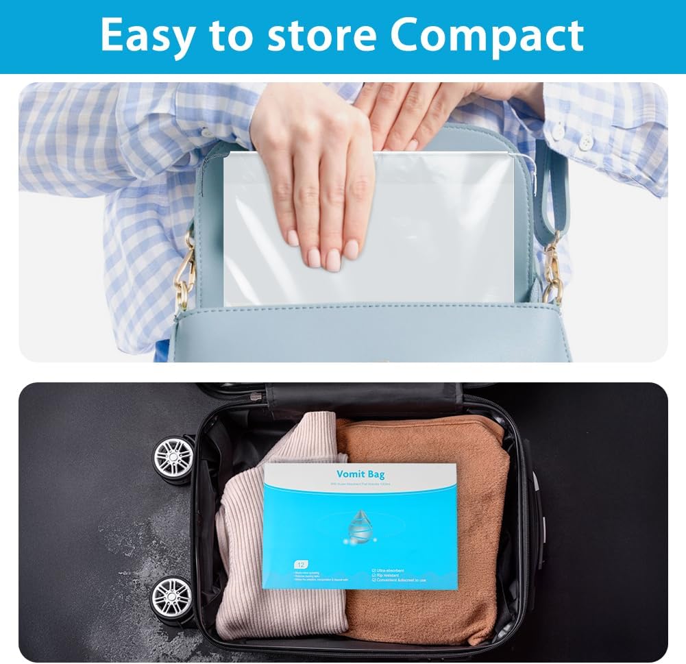Detalle de AOGOE Absorbent Sick Bags (12 Pack) – 1000ml Leak‑Resistant Vomit Bags for Travel