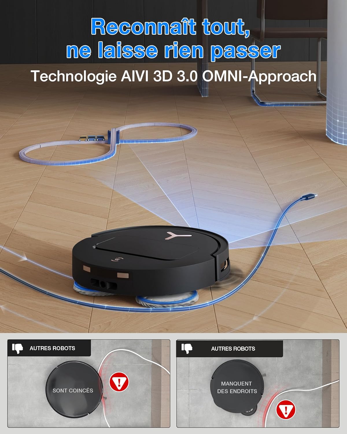 Thumbnail 6 de ECOVACS DEEBOT T50 Pro Omni Gen3 : aspirateur robot laveur avec station OMNI, AIVI 3D et aspiration 25 000 Pa
