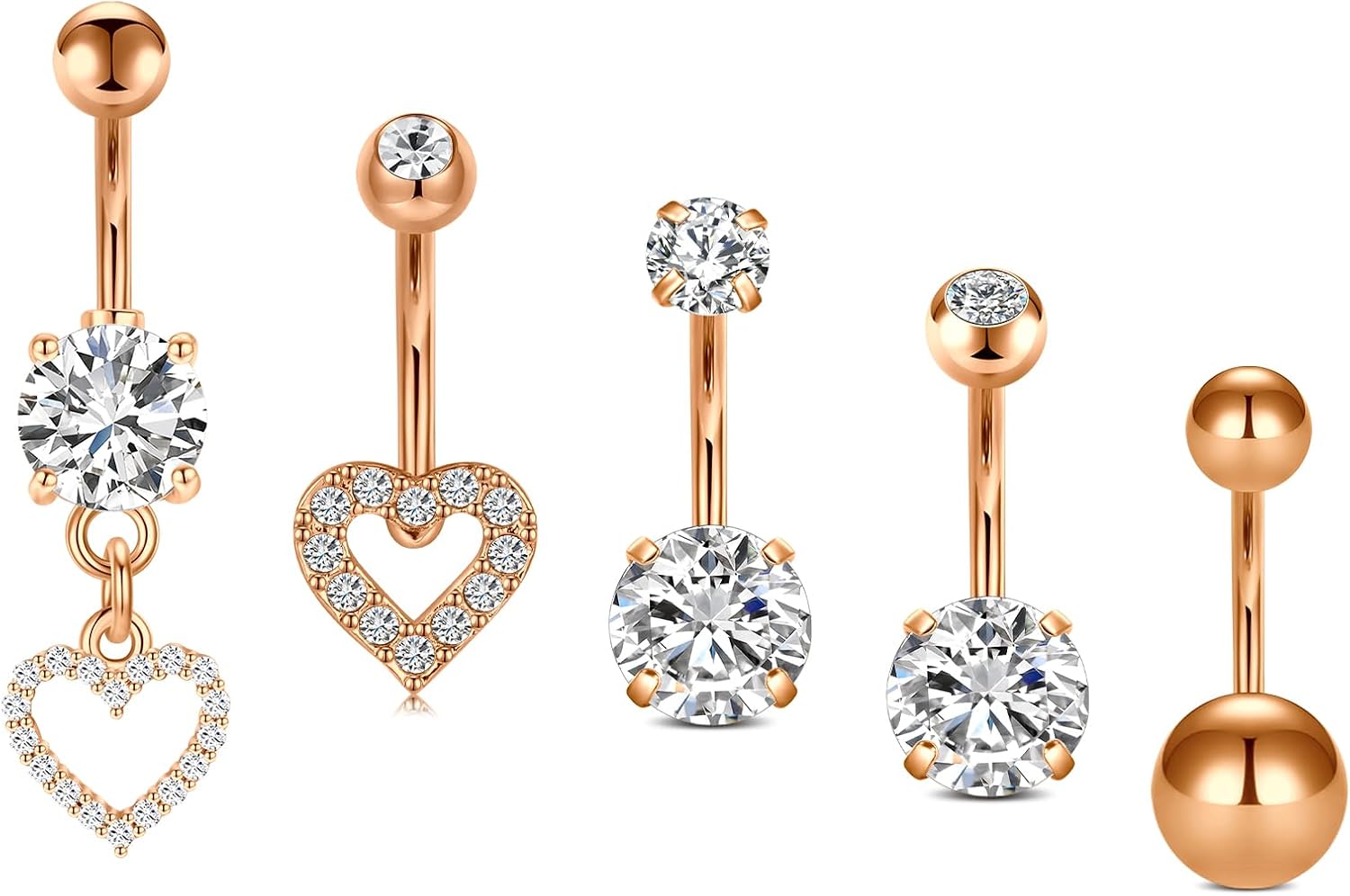 Thumbnail 6 de VFUN 14g Heart Dangle Belly Button Bars – 3-Pack Stainless Steel Navel Rings