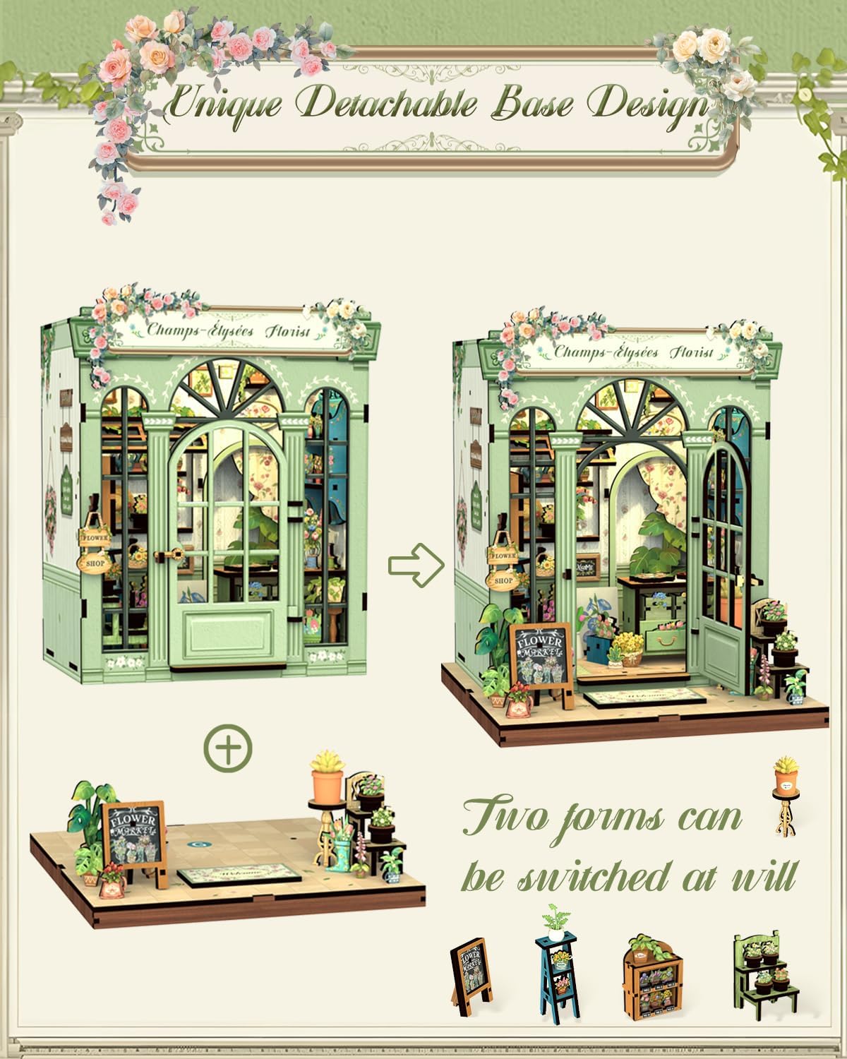 Thumbnail 5 de Cutefun Book Nook „Champs-Élysées Florist“ – DIY Miniatur-Bausatz für Erwachsene (3D-Holzpuzzle)
