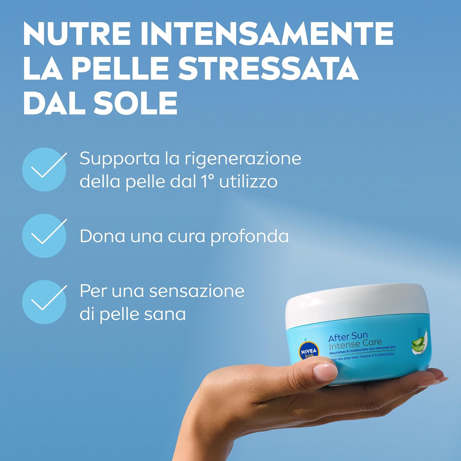 Detalle de NIVEA SUN Crema Doposole Rigenerante Intensiva 300 ml con Aloe Vera Bio, Vitamina E e Burro di Karité