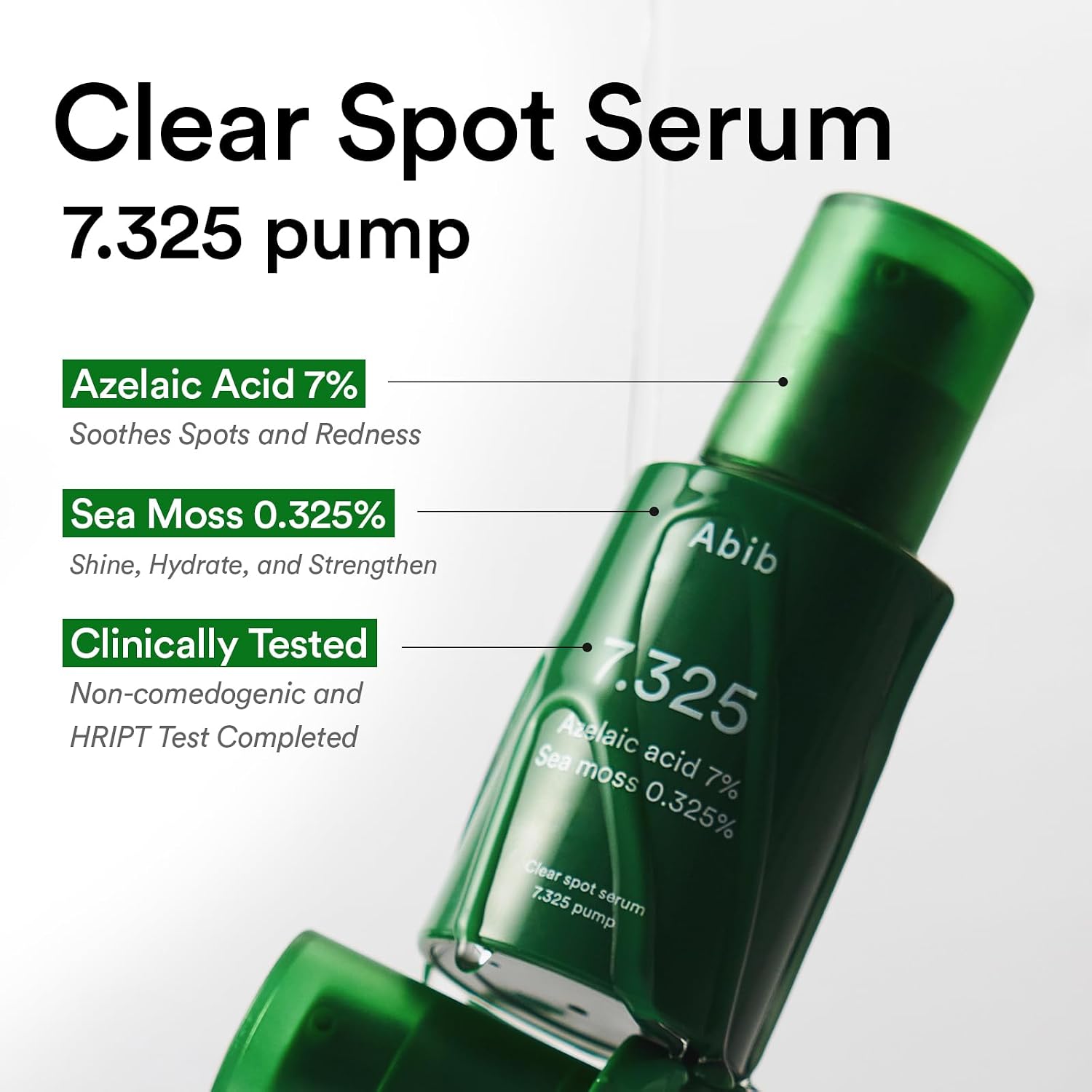 Detalle de Abib Clear Spot Serum 7.325 Pump with Seamoss Extract, Azelaic Acid, Succinic Acid (1.01 fl oz / 30 mL)