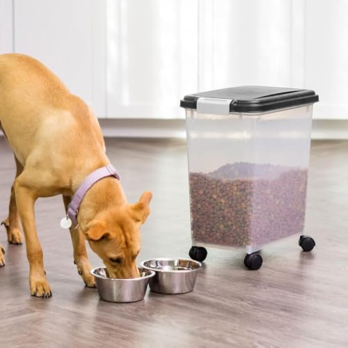 Detalle 2 de IRIS USA Airtight Pet Food Storage Rolling Container, 30 lb Capacity, Black