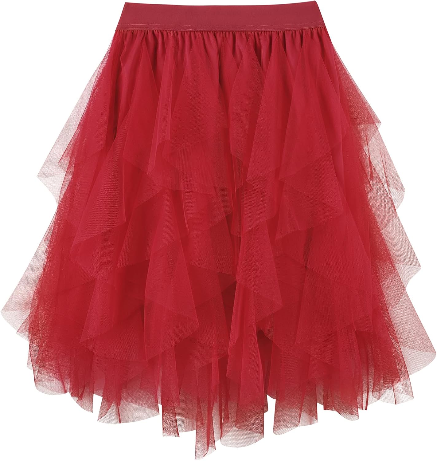 Detalle 2 de TRIWORKS Tulle Skirt for Women – Irregular Elastic High Waist Layered Midi Mesh Tutu