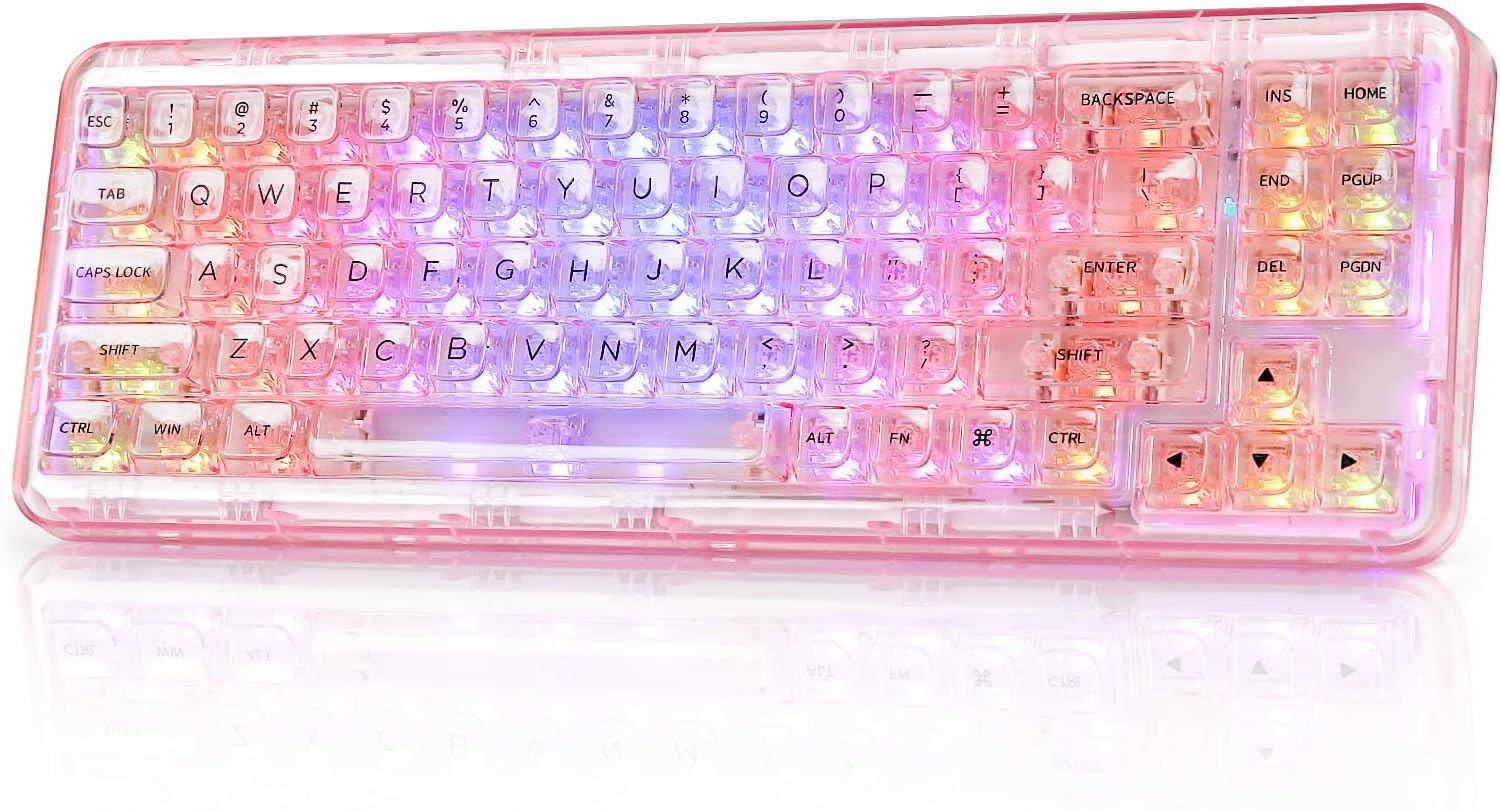 Detalle de YUNZII X71 Transparente Mechanische Tastatur (68% Layout, Crystal Ice Switch, Pink) mit Dichtung und Hot-Swap