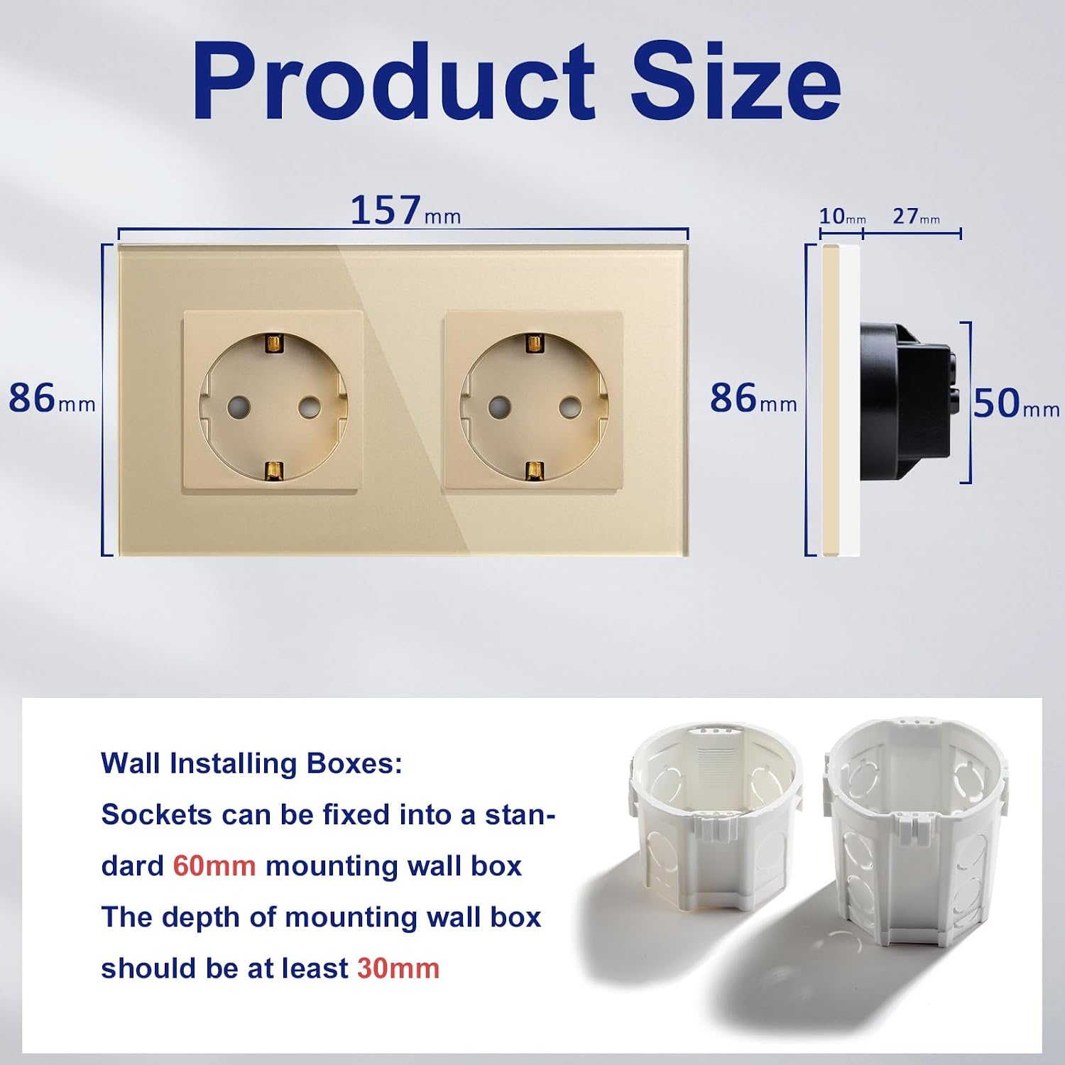 Detalle de BSEED 2-voudig Schuko-stopcontact van kristalglas, goud, 16 A