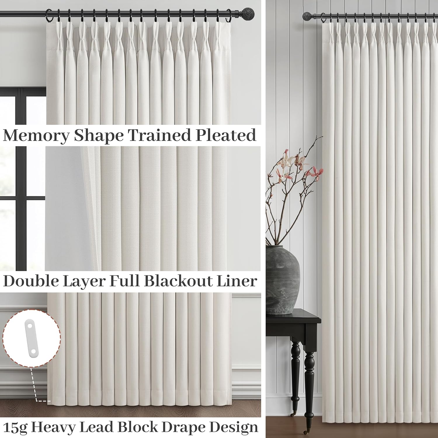 Thumbnail 3 de Linen Blackout Double Layer Curtains 72" L 🪟