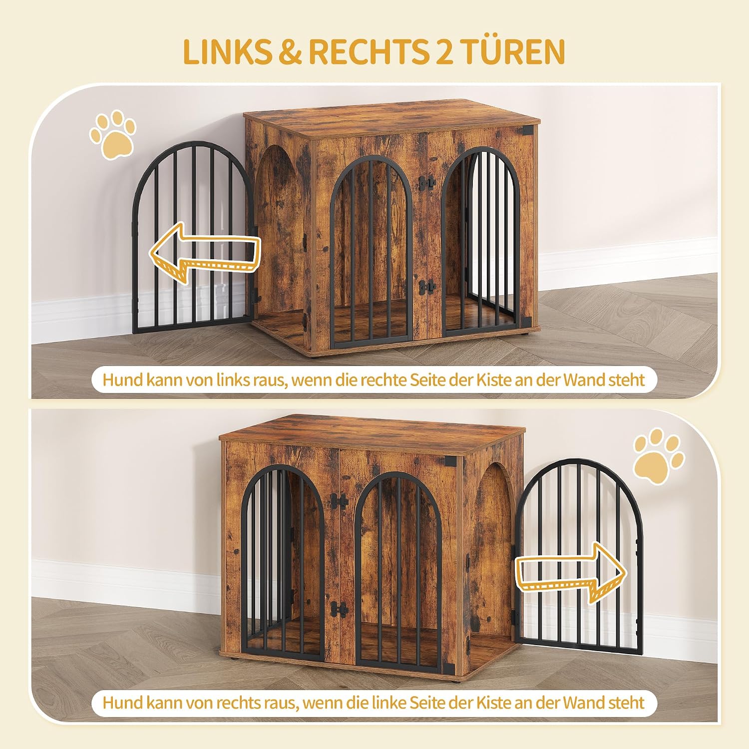 Thumbnail 6 de Hzuaneri Hundekäfig Möbel DFC85501B – 68 cm Hundebox mit 3 Türen und Bogentür (Vintagebraun)