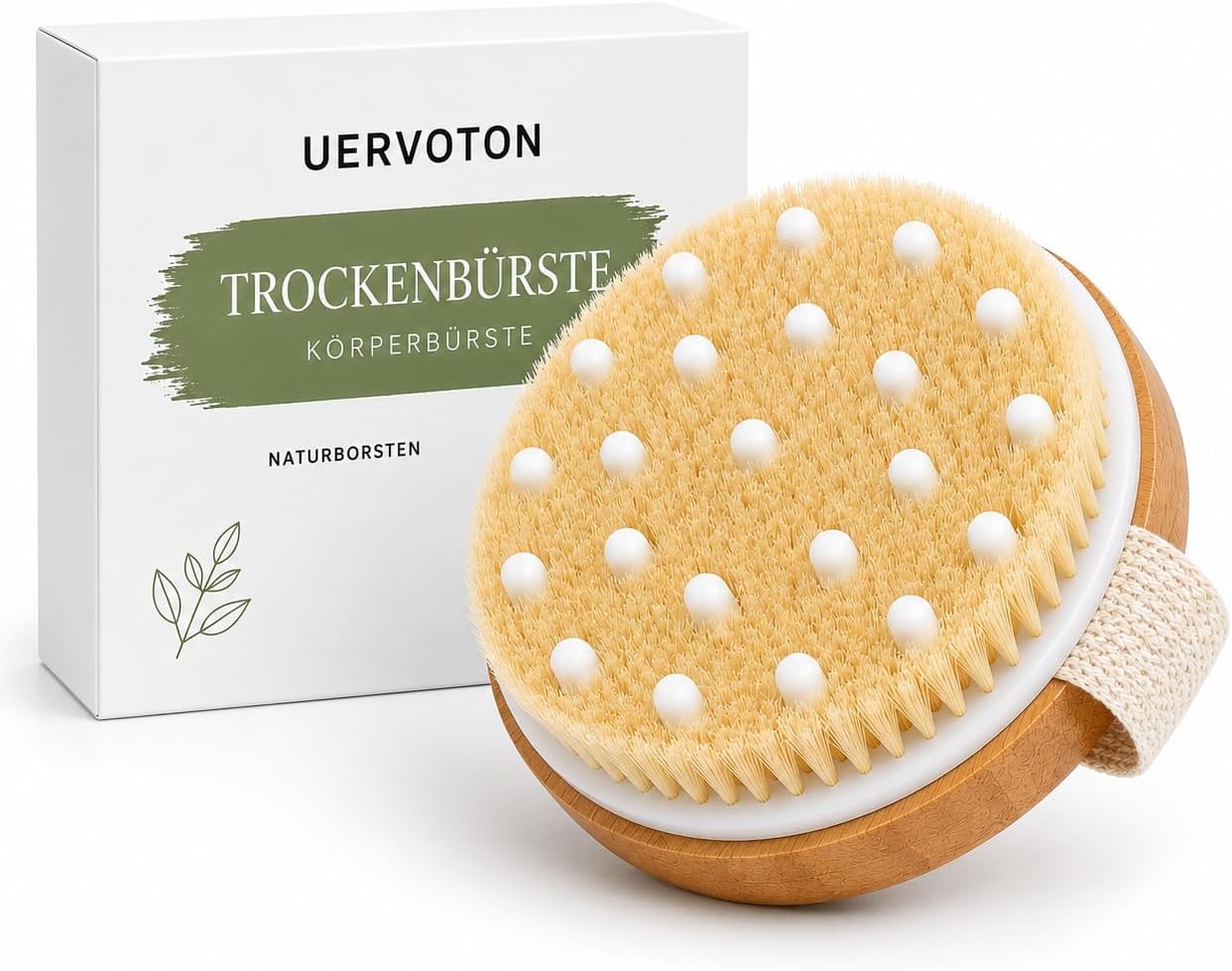 Uervoton Trockenbürste – natürliche Körperbürste aus Holz für Peeling, Trockenmassage & Lymphdrainage