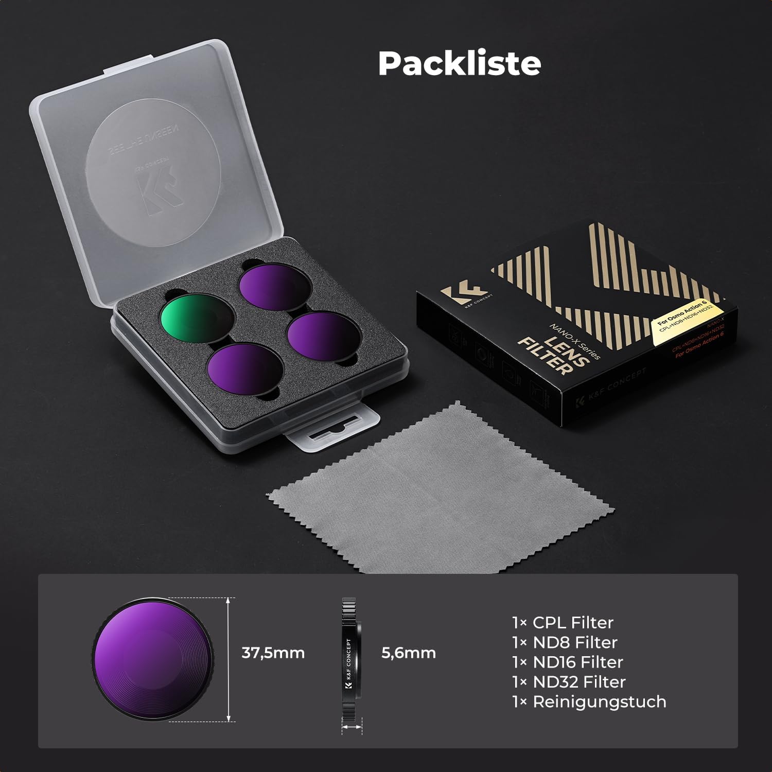 Thumbnail 6 de K&F Concept Filter-Set für DJI Osmo Action 6: CPL & ND8/ND16/ND32 im 4er-Pack