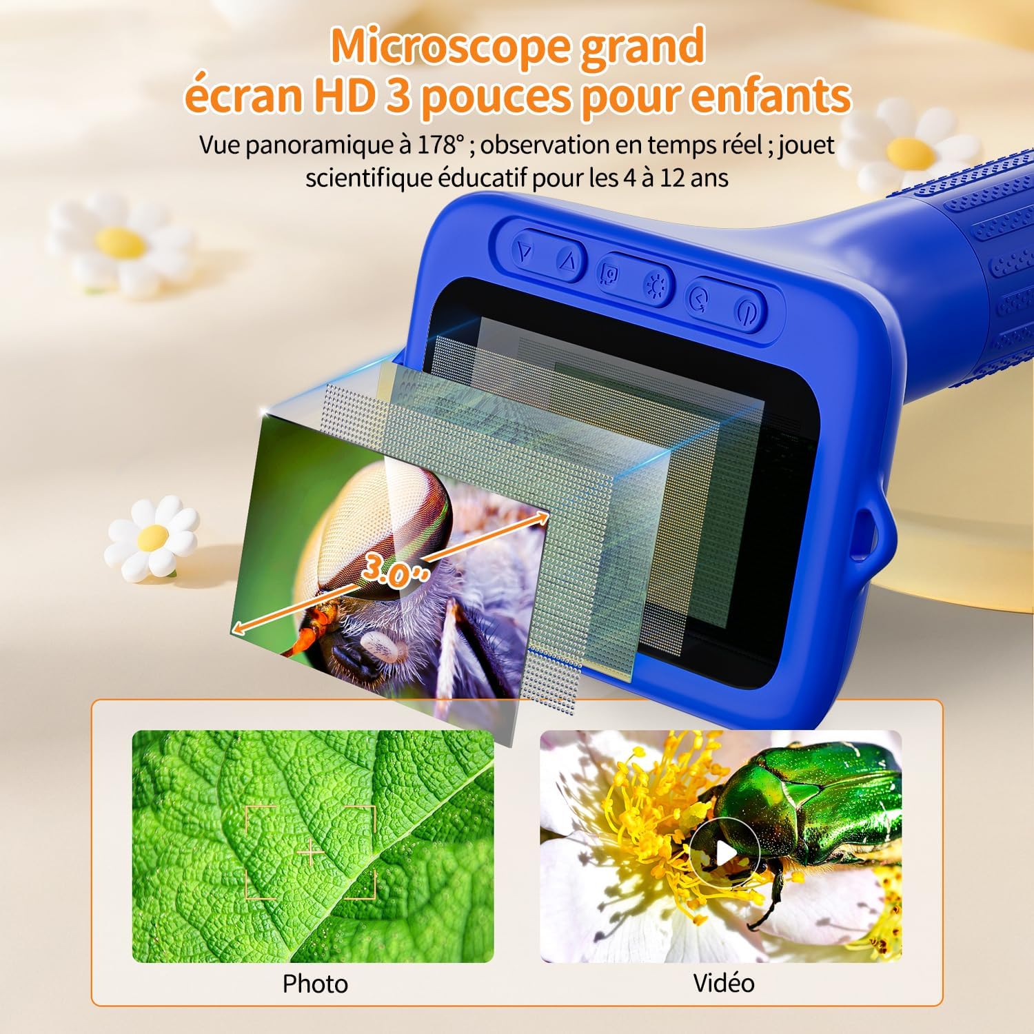 Thumbnail 1 de SKYBASIC Microscope numérique pour enfants avec écran IPS 3 pouces rechargeable – grossissement 1000x
