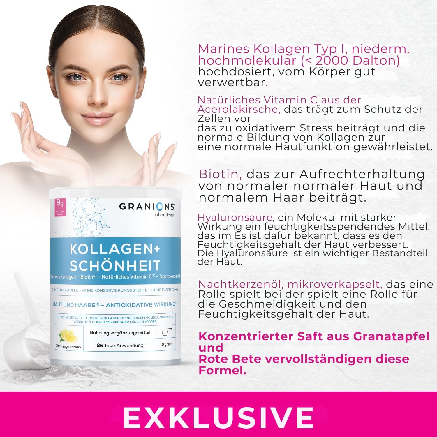 Thumbnail 5 de Kollagen Pulver 250 g mit Biotin, Vitamin C, Hyaluronsäure (Marine Kollagen) und Zitronengeschmack