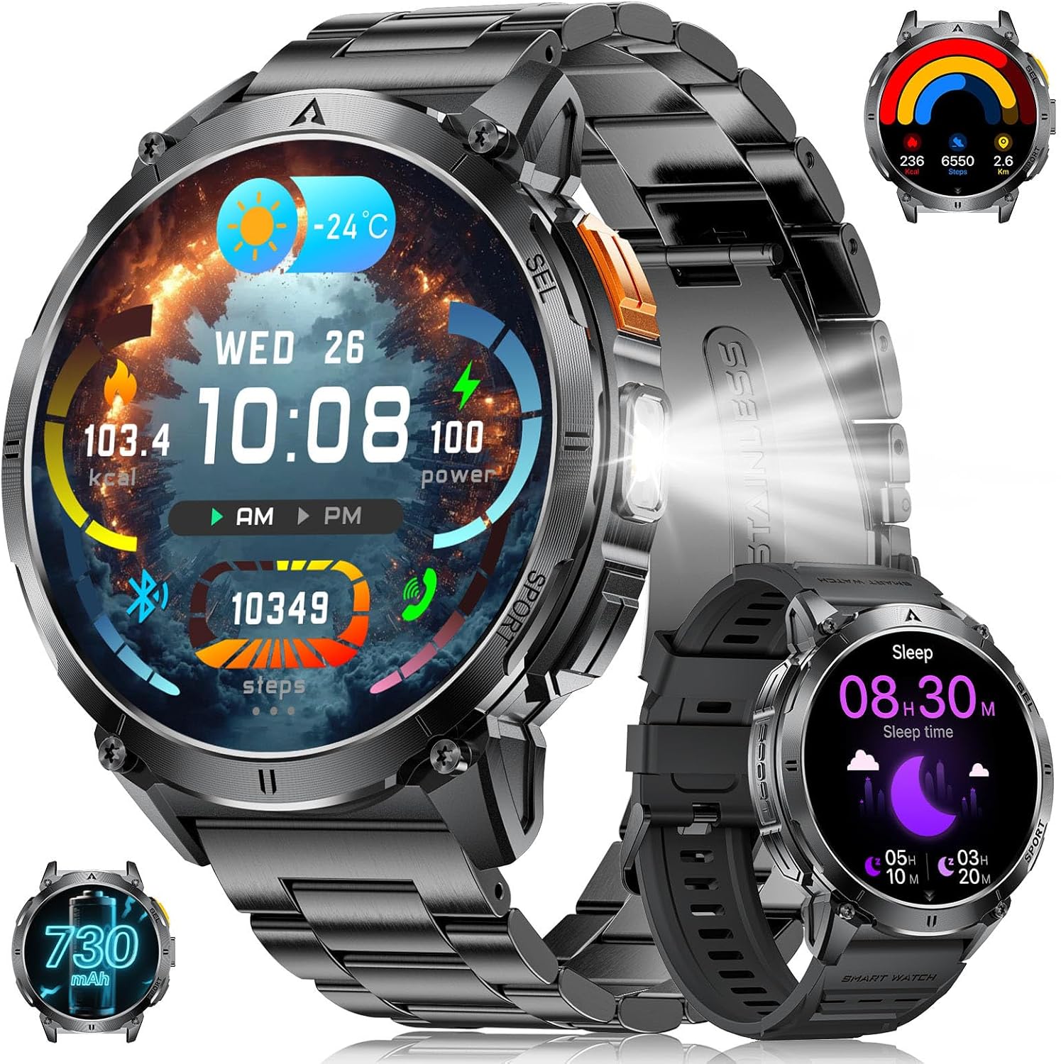 Detalle de BENYAR SMART Montre Connectée Homme avec Torche LED – Écran AMOLED 1,62 pouces, 110+ modes sportifs