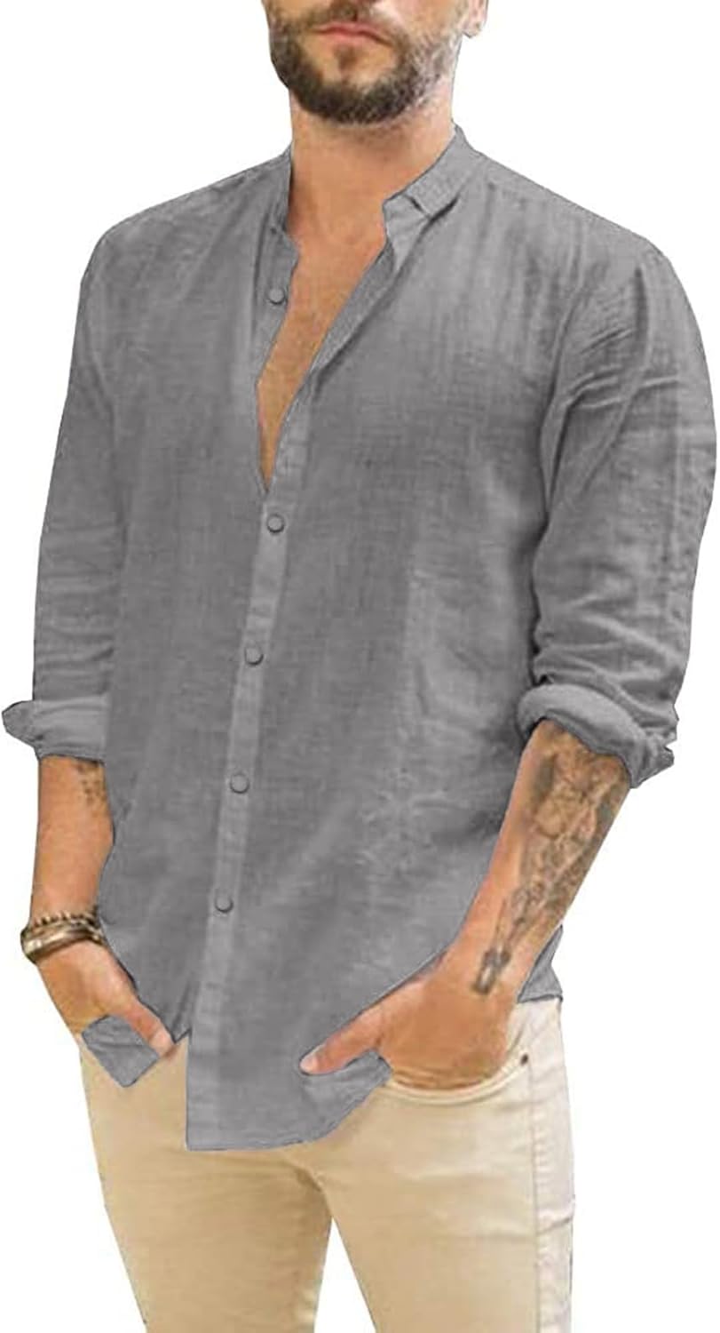 Thumbnail 5 de Friptspyg Leinenhemd Herren – Langarm, Button-Down, Regular Fit, sommerliches Freizeithemd aus Baumwolle/Leinen