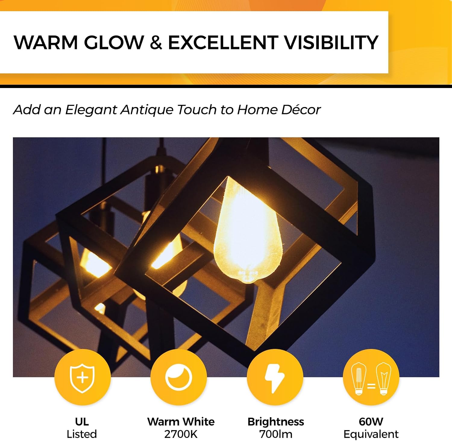 Detalle de Hizashi LY-ST58-6W-W-90-C Dimmable E26 LED Edison Bulbs, 12-Pack