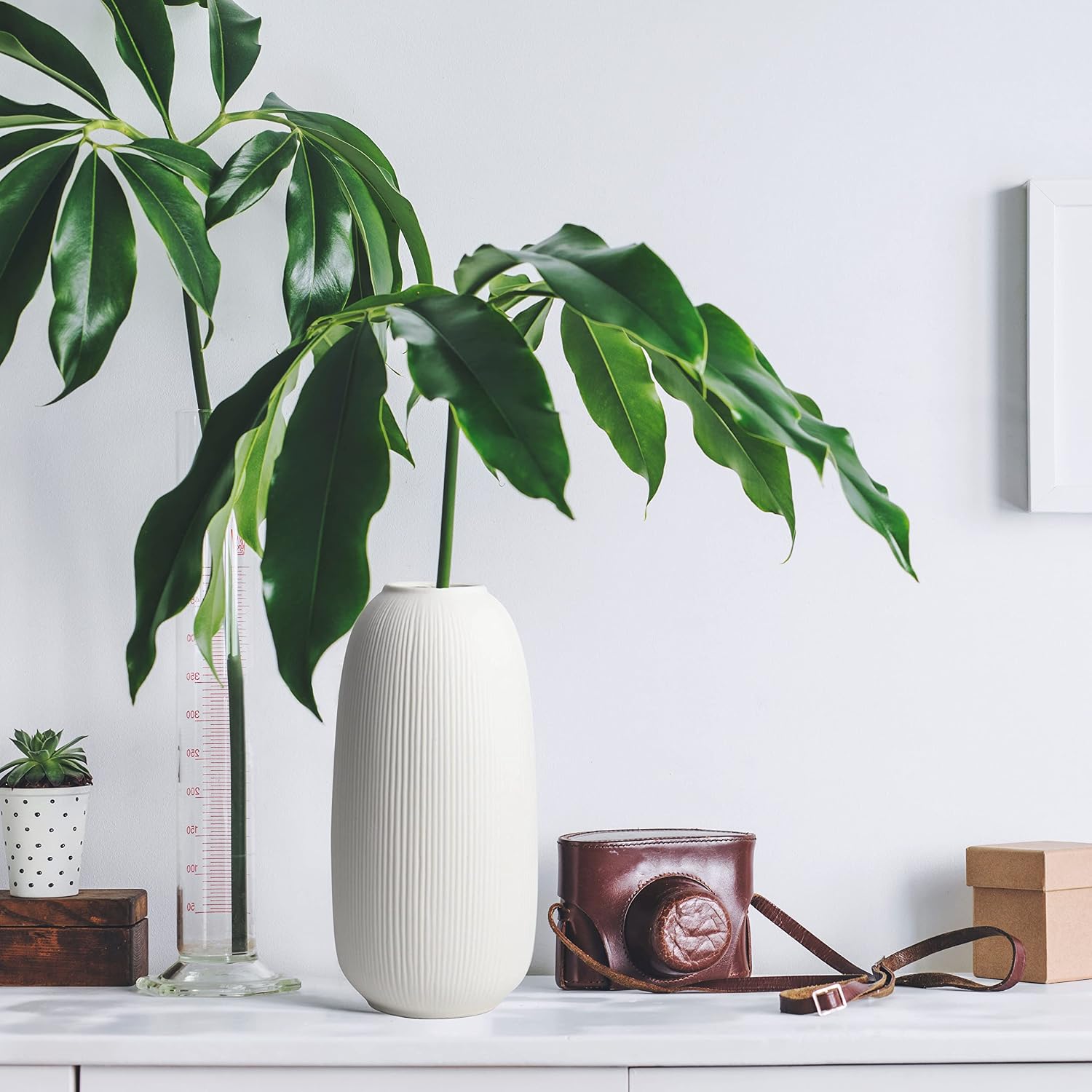Detalle de Olly & Rose Large Portsea Lines Clay Vase – Handmade White Ceramic Studio Vase (25cm)