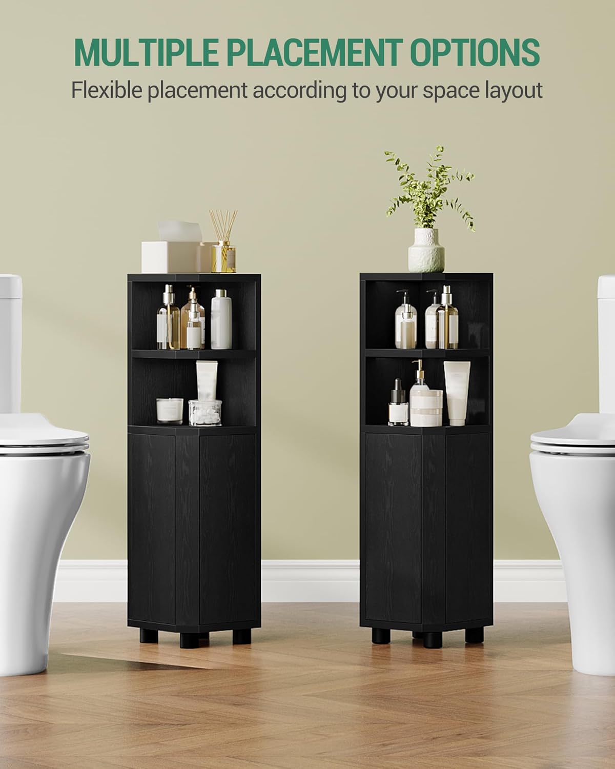Thumbnail 4 de Hzuaneri Armoire de Salle de Bain d'angle 20 x 20 x 79 cm – Noir (BC20004X)