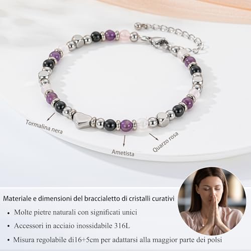 Detalle 2 de Aretas bracciale con quarzo rosa, ametista e tormalina nera
