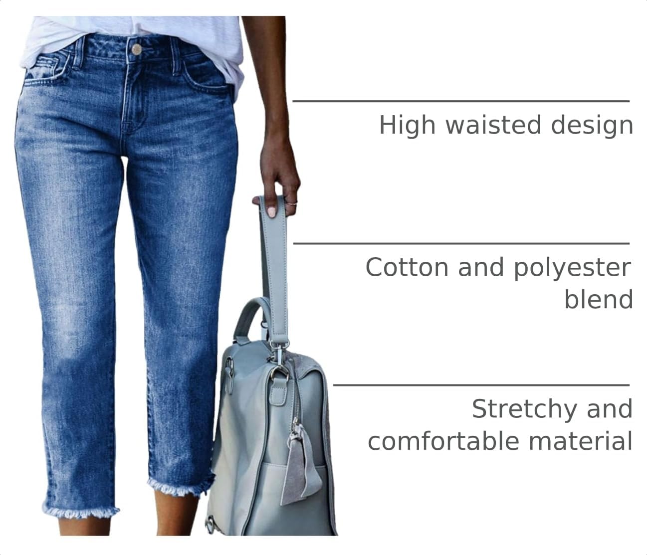 Detalle de Sidefeel Women's Capri Jeans High Waisted 2026: A Straight-Leg Denim with Raw Hem