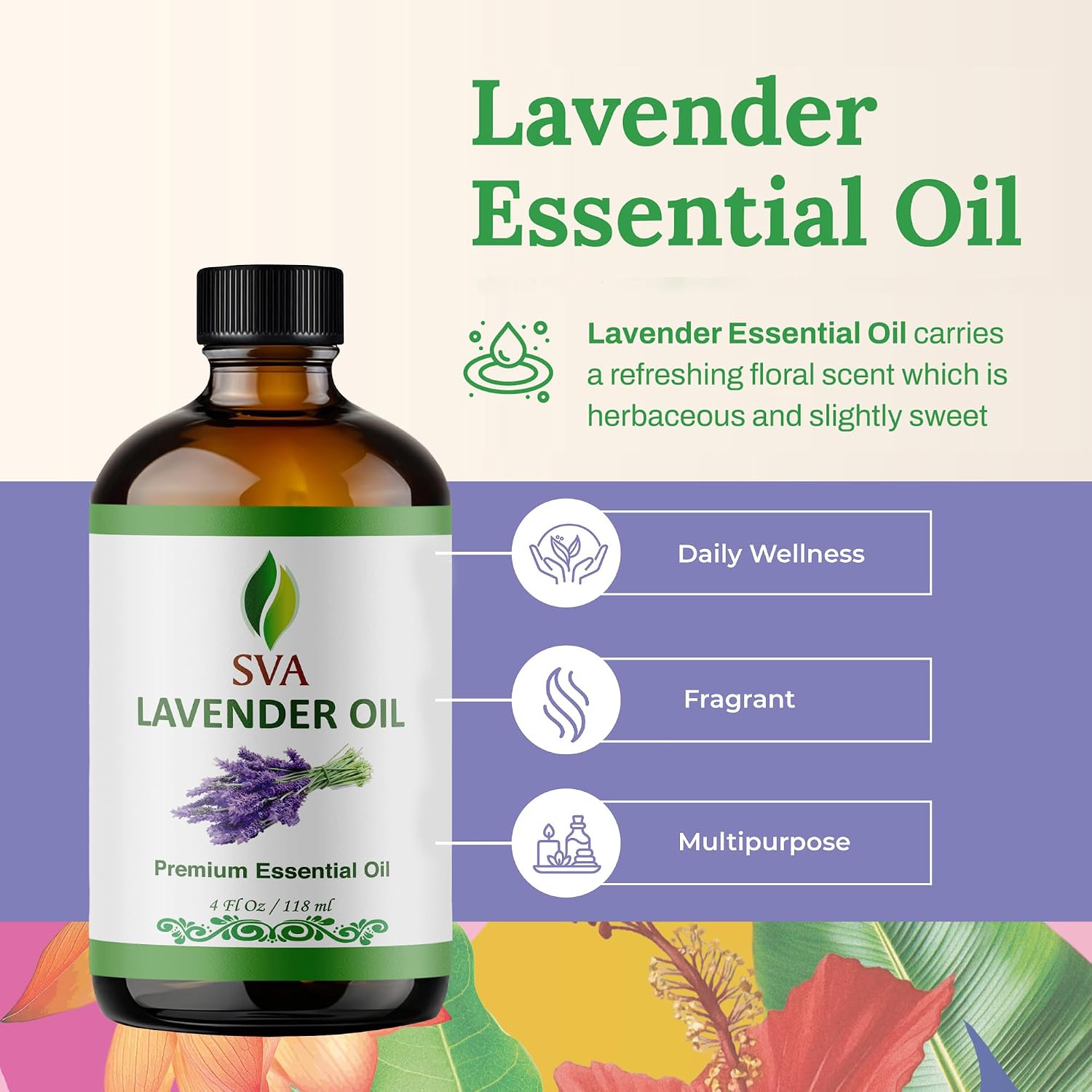 Thumbnail 1 de SVA Lavender Essential Oil (4 Fl Oz) – 100% Natural & Versatile for Diffuser, Skin, Hair, and DIY Crafts