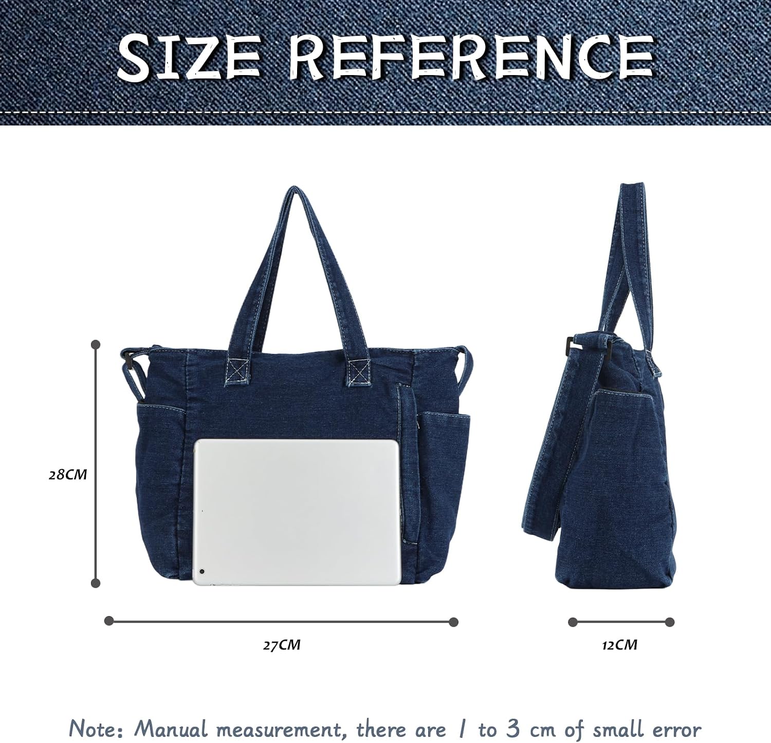 Detalle de Jywmsc Denim-Tragetasche für Damen – Große Canvas-Handtasche mit Reißverschluss