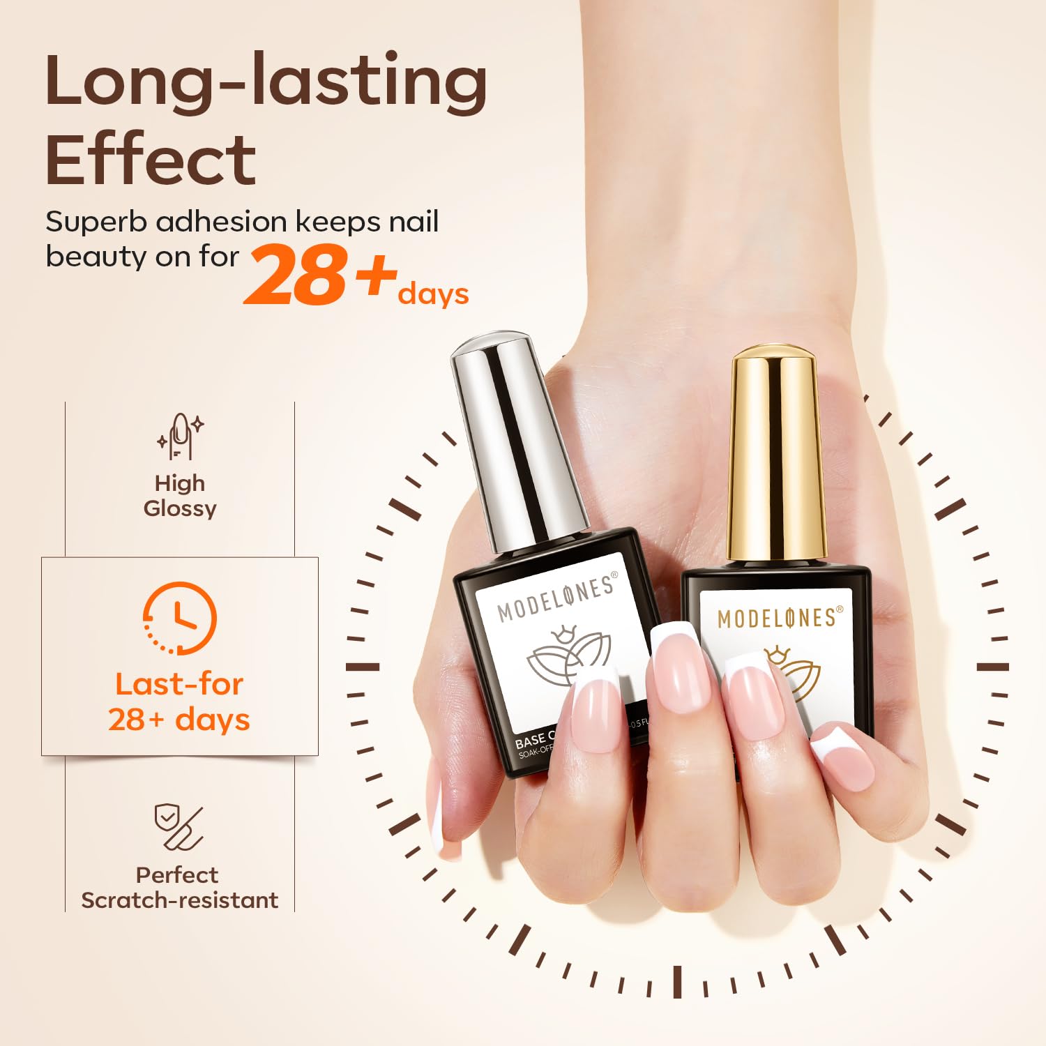 Detalle de Modelones Base Coat & Top Coat UV Nagellack Set – 2 × 15 ml No Wipe Unter- & Überlack