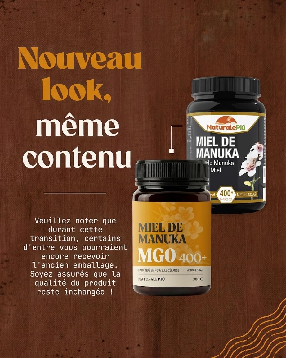 Detalle de NaturalePiù Miel de Manuka 400+ MGO, 500g brut et bio de Nouvelle-Zélande