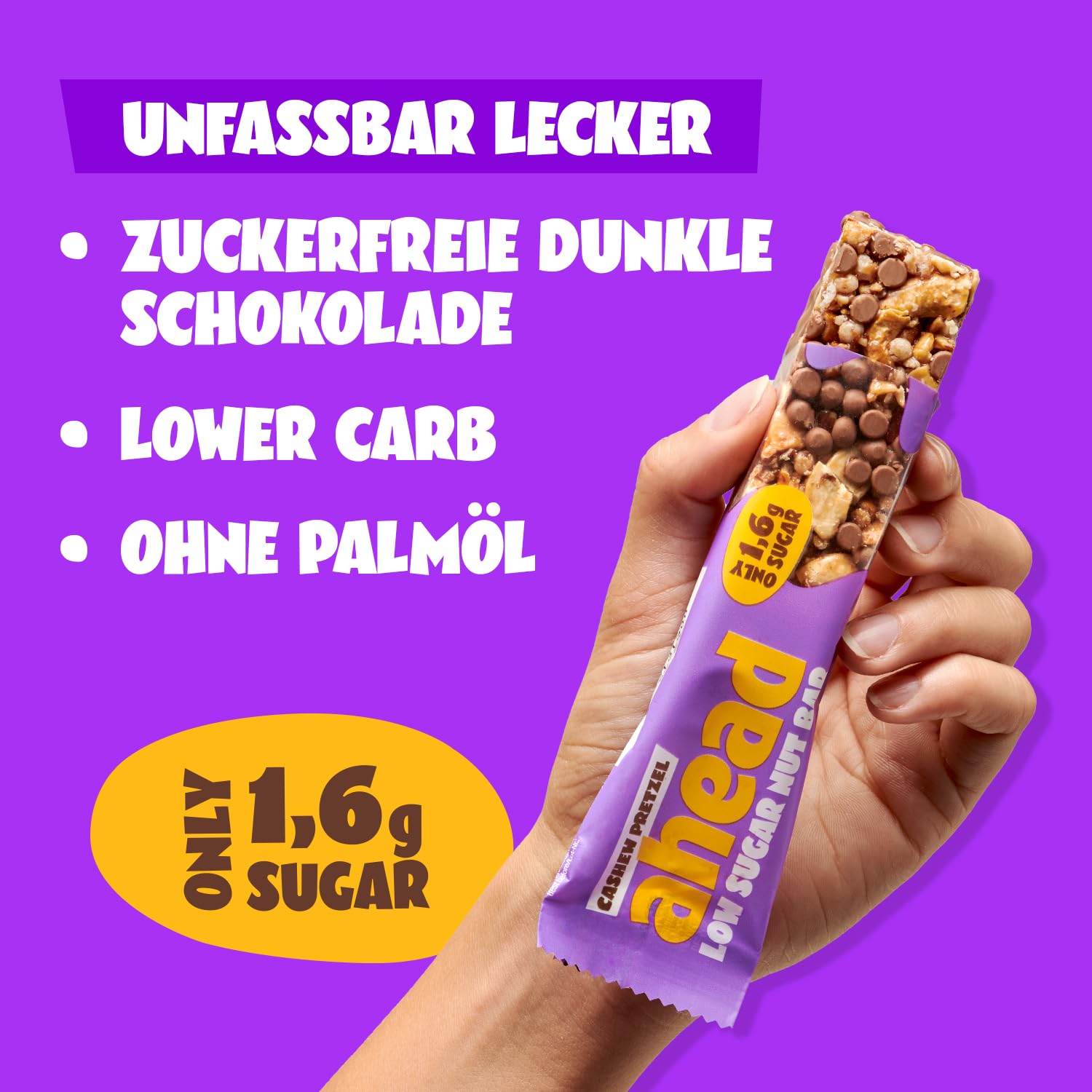 Thumbnail 5 de AHEAD Low Sugar Nut Bar Nussriegel mit Cashewkernen & Milchschokolade – 12 x 35 g