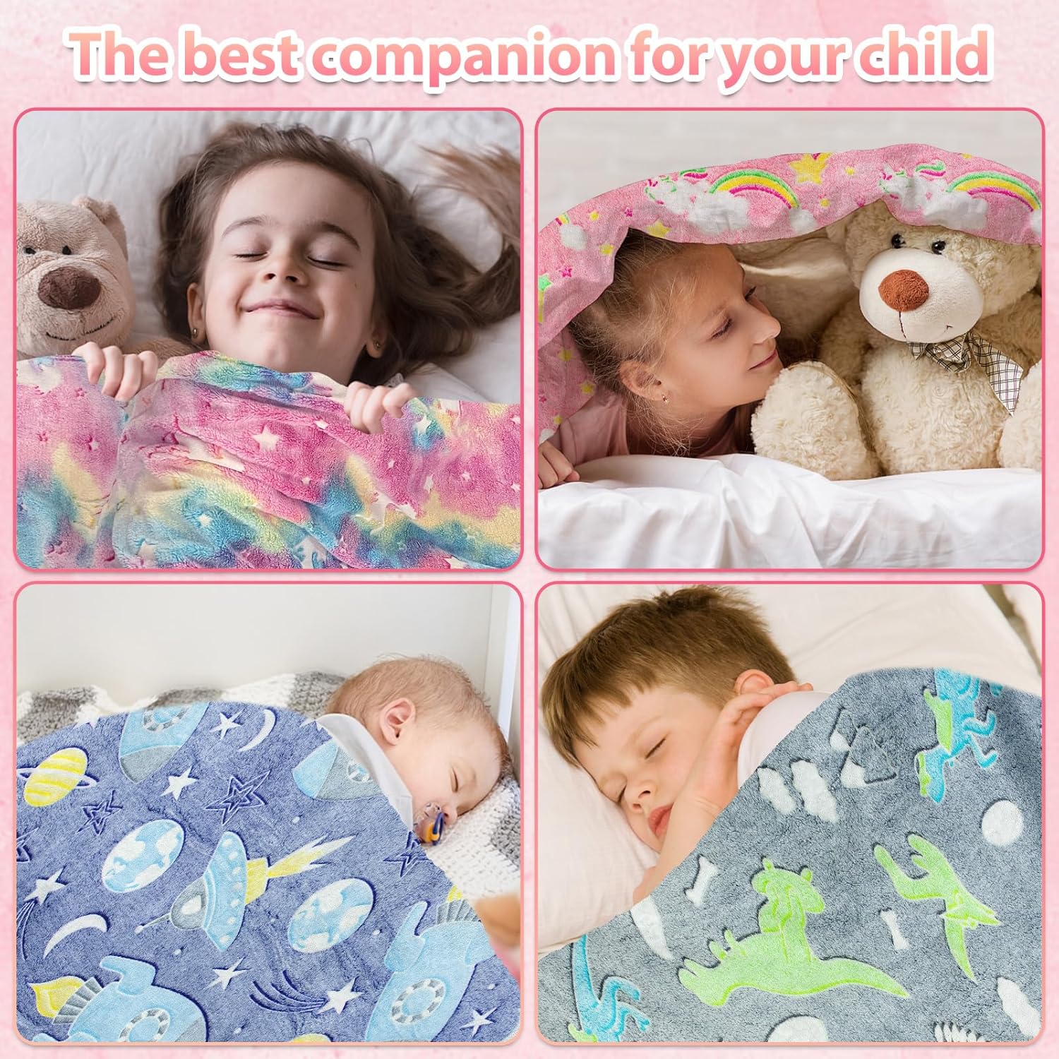 Thumbnail 2 de HZVRTN Kuscheldecke Kinder – Einhorn/Dinosaurier/Weltraum, leuchtet im Dunkeln, 130x150 cm