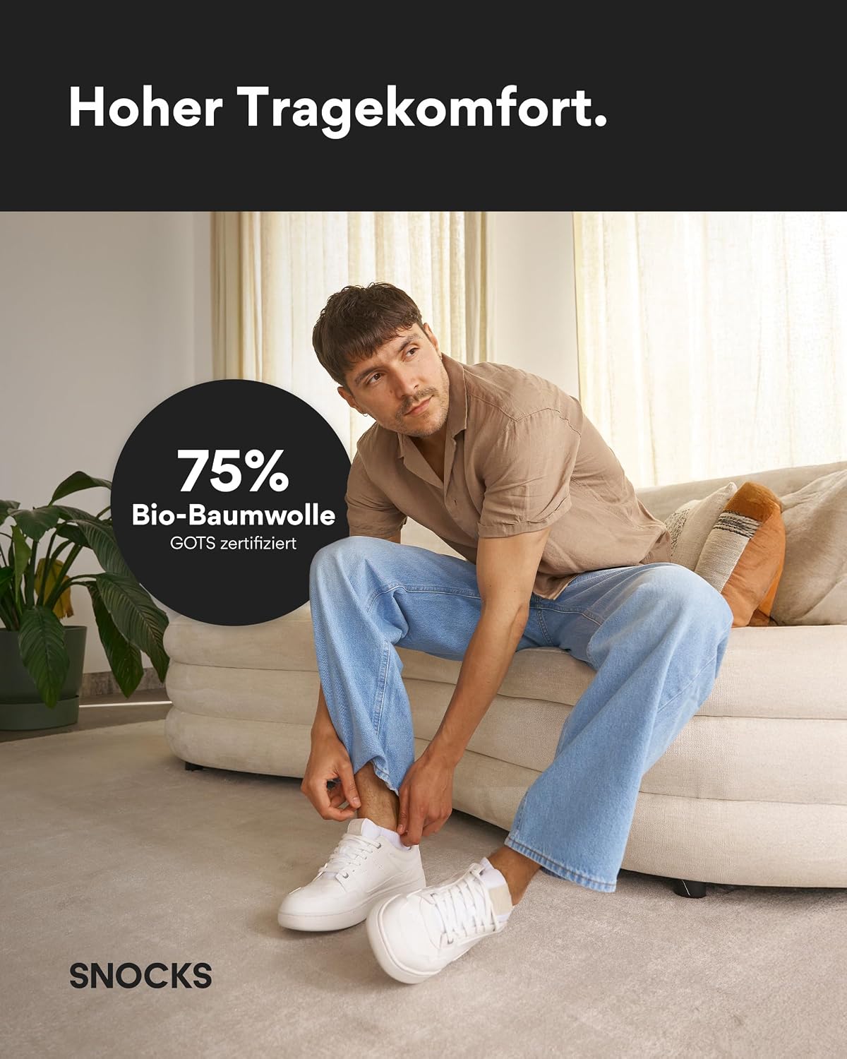 Detalle de Snocks Sneaker Socken Herren & Damen 6er Set Gr. 35–50 – kurze Socken aus Bio-Baumwolle