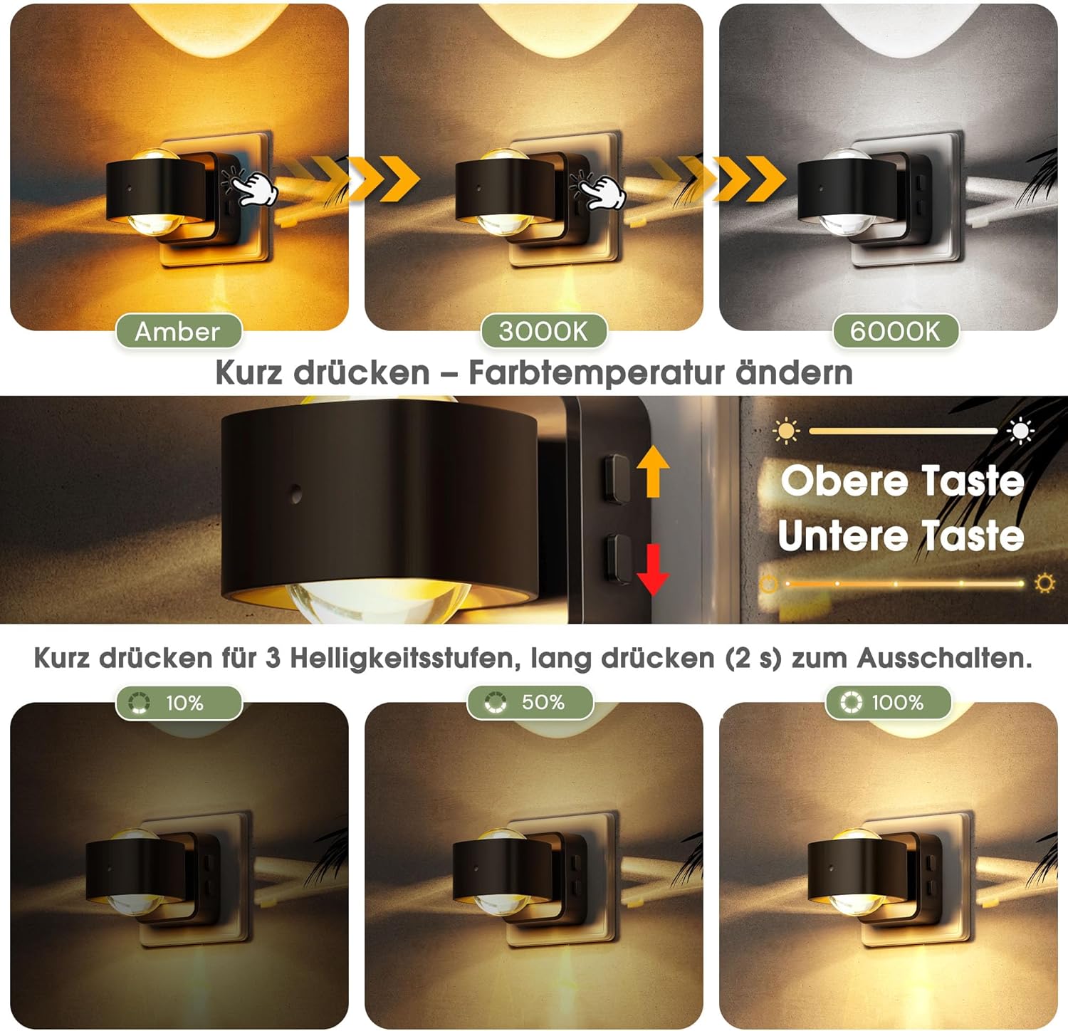 Thumbnail 2 de LOHAS-LED Nachtlicht Steckdose mit Dämmerungssensor – 3-Stufen Helligkeit, 3CCT Farben und 180° schwenkbarer Stecker