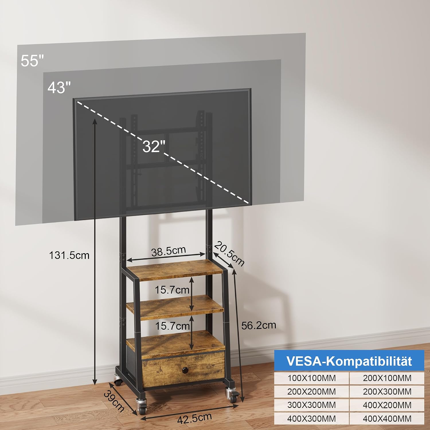Thumbnail 5 de OYRREU TV Ständer Rollbar für 32–55 Zoll