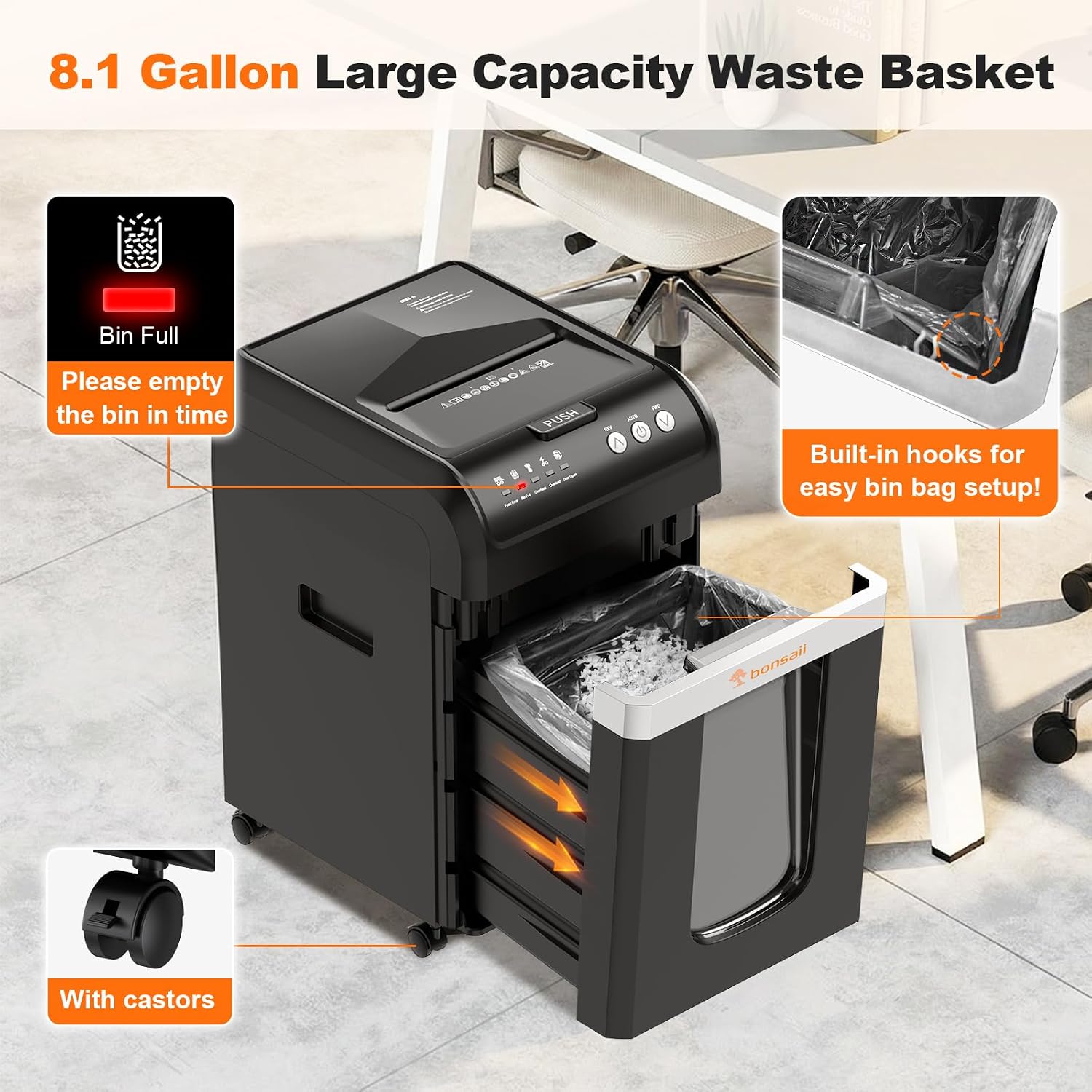 Detalle 2 de Bonsaii C283-A Micro-Cut Paper Shredder, 200-Sheet Auto Feed, P-4 Security